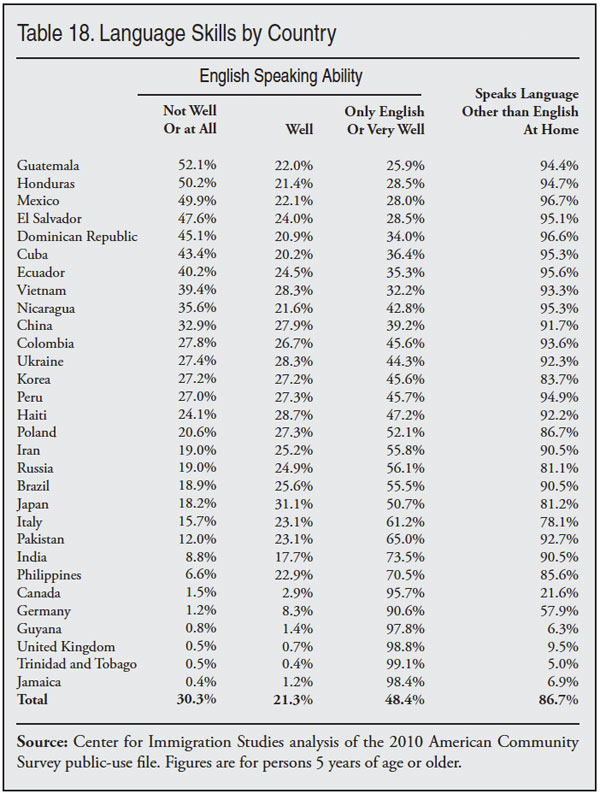 Table: Language Skills by Country