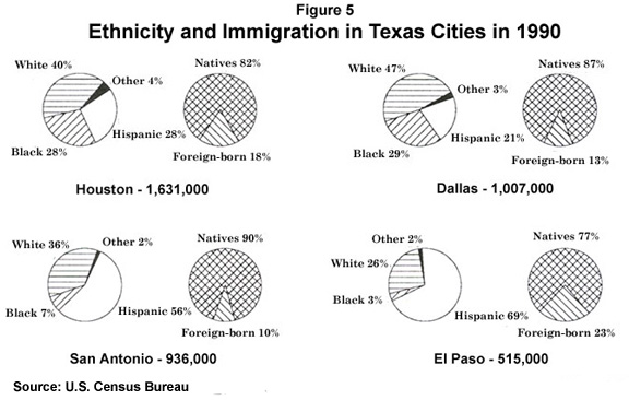 Graph: Ethnicity and Immigration in Texas Cities in 1990