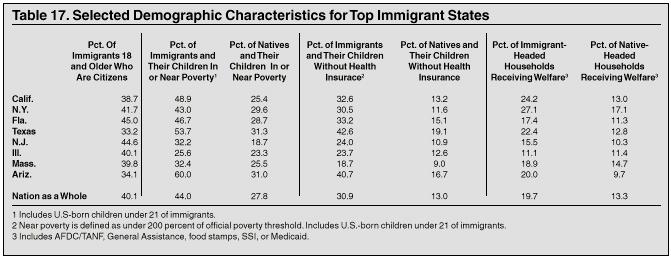 Table: Selected Demographic Characteristics for Top Immigrant States